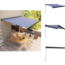 Store à cassette manuel 400x300 cm Bleu et blanc - Stores Exterieurs - Stores Bannes - Parasol - Abri Solaire - Protection Solaire