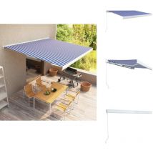 Store à cassette manuel 400x300 cm Bleu et blanc - Stores Exterieurs - Stores Banniére - Parasol - Abri Solaire - Protection Solaire