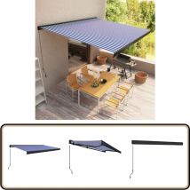 Store à cassette manuel 500x300 cm Bleu et blanc - Store à Cassette - Store Extérieur - Parasol - Abri Solaire - Protection Solaire