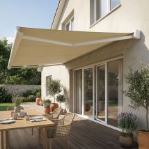 Store banne coffre intégral celeste 4,00x3,00 m (Manuelle - Blanc satiné RAL9010 - Écru)