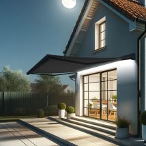 Store banne coffre intégral celeste 5,00x3,00 m (Motorisé Secours à Télécommande + led - Gris anthracite structuré RAL7016ST - Gris graphite)