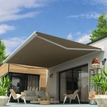 Store banne coffre intégral celeste 5,00x3,00 m (Manuelle - Blanc satiné RAL9010 - Taupe)