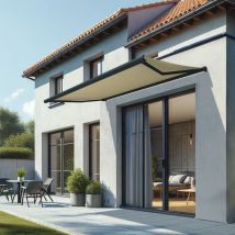 Store banne coffre intégral cinabre 3,00x2,00 m (Motorisé à Interrupteur - Gris anthracite structuré RAL7016ST - Écru)
