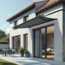 Store banne coffre intégral cinabre 3,00x2,00 m (Motorisé à Interrupteur - Gris anthracite structuré RAL7016ST - Gris graphite)