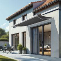 Store banne coffre intégral cinabre 2,50x1,50 m (Motorisé à Interrupteur - Blanc satiné RAL9010 - Gris graphite)