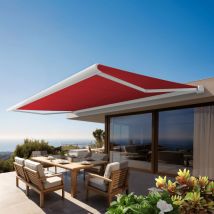 Ombrazur - Store banne Coffre intégral protect 2 Blanc 6x3,5m Motorisé à télécommande - Toile Rouge