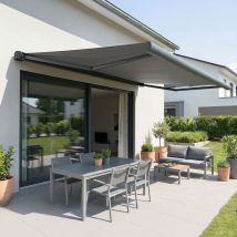 Store banne coffre intégral hevoa 4,00x3,00 m (Motorisé Secours à Télécommande + led - Gris anthracite structuré RAL7016ST - Gris graphite)