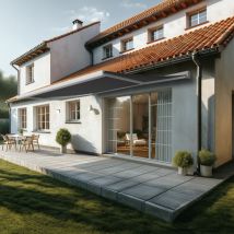 Store banne coffre intégral soa 5,00x3,50 m (Manuelle - Blanc satiné RAL9010 - Gris graphite)