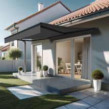 Store banne loggia dionea 4,00x3,00 m (Motorisé Secours à Télécommande - Gris anthracite structuré RAL7016ST - Gris graphite)