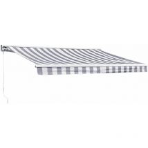 Store banne SAULE 3,5 × 3m avec semi-coffre - Toile rayée blanche/grise et structure blanche