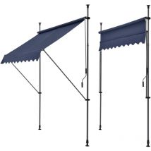 Store banne téléscopique acier polyester 350 x 120 x 200-300 cm bleu foncé