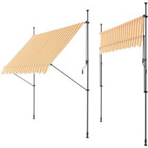 Store banne téléscopique acier polyester 350 x 120 x 200-300 cm jaune blanc