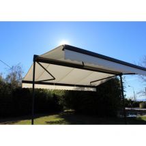 Ombrazur - Store double pente garden Gris Anthracite 4mx3mx2 Motorisé à télécommande - Toile Ecrue