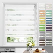 Store Enrouleur Jour Nuit Zébré sans Perçage 50 x 150 cm Blanc Facile à Installer avec Clips pour Fenêtre ou Porte