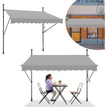 Store extérieur 350 x 120 cm Gris Store banne Manuel Auvent de balcon Manuel Rétractable avec manivelle Sans perçage HENGMEI