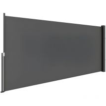 Store latéral brise-vue paravent rétractable de jardin dim. 3 x 1,4 m alu. polyester gris foncé