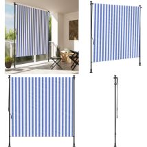 Store roulant d'extérieur bleu et blanc 150x270 cm tissu acier - Store Extérieur - Stores Occultants - Écran D'intimité - Protection Solaire - Jardin