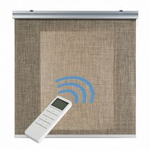 Store Enrouleur Moustiquaire Automatique Motorisé avec télécommande Tissu Technique Finitions Aluminium Beige, 100 x 250 cm