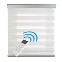 Store Enrouleur Motorisé Nuit/Jour avec moteur batterie et télécommande Finitions aluminium blanc, 120 x 250 cm