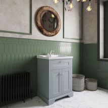 Old London Storm Grey Woodgrain 600mm 2 Door Vanity Unit and Edwardian Basin - LOF203