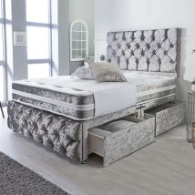 Stourton Divan Floorstanding Headboard and Spring Memory Mattress - 6FT Size / 2 Drawers (Left Side) / Crystal Buttons