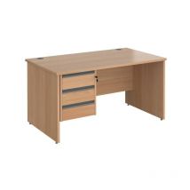 Straight Desk with Beech Coloured mfc Top and Graphite Frame Panel Legs and 3 Lockable Drawer 1400 x 800 x 725mm
