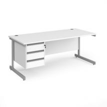 Straight Desk with White mfc Top and Silver Frame and 3 Lockable Drawer 1800 x 800 x 725mm
