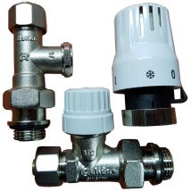 Calido - Straight Thermostatic Standard Radiator Brass Valve Set 1/2 Inch x pex 16mm