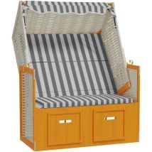 Strandkorb avec auvent résine tressée et bois solide blanc gris
