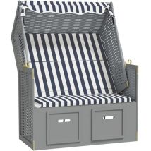 Strandkorb avec auvent résine tressée et bois solide bleu blanc