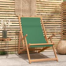 Strandstuhl Liegestuhl Klappbar Gartenliege für Garten, Balkon und Terrrasse Massivholz Teak Grün DE56342