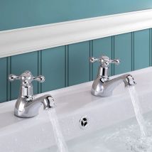 Nes Home - Stratford Traditional Single Pair Of Cross Head Hot And Cold Basin Taps + Waste