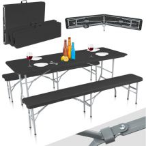 Strattore - Set de Jardin en Plastique - 2x Banc et Table - Pliable en Noir