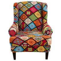 Csparkv - Stretch Wingback Chair Cover Armchair Slipcover with T-Cushion Cover, Printed Non-Slip Armchair Cover, for Living Room, Hotel