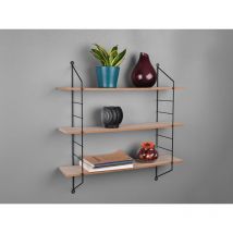 String Wandregal clara - 3 Regalbretter aus Holz & Metall schwarz 60x62cm