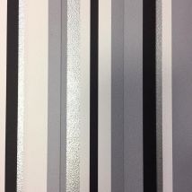 Debona - Barcode Striped Wallpaper Grey Black White Silver Metallic Textured