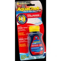 Strisce analitiche rosse Aquachek per bromo, durezza, alcalinità e pH.
