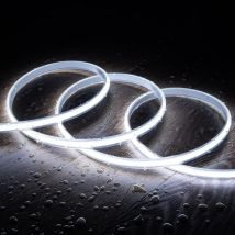 Striscia led Regolabile 220V cob Senza Raddrizzatore 320 LED/m 720 lm/m Larghezza 12 mm IP65 Taglio ogni 50 cm su misura Bianco Freddo 20 m 6000K