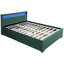 Concept-usine - enfield - Structure de lit en velours vert avec rangements et led intégrées - 160x200 cm