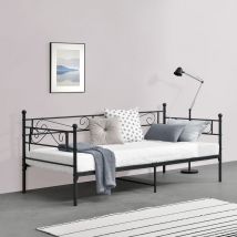 Struttura Divano a 2-3 Posti di Seduta Letto Singolo in Metallo 90 x 200 cm Sofa in Acciaio con Elementi Decorativi - Nero