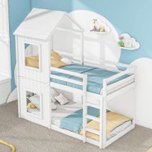 Strutture letto a castello 90x200 cm, letto per bambini, letto a capanna, legno, doghe, senza materasso, bianco