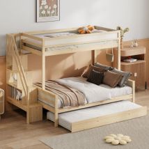 Hauss Spole - Strutture letto a castello per bambini, scaletta contenitore, 90x200/140x200 cm, letto estraibile, legno, naturale