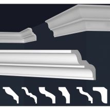 Stuckleisten xps Styropor weiß 2 Meter Deckenleisten Wandleisten E-Leisten Modelle: E-20 / 65x60mm, 1-Innenecke / 1-Außenecke - Marbet Design