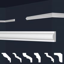 Stuckleisten xps Styropor weiß 2 Meter Deckenleisten Wandleisten E-Leisten Modelle: E-27 / 11x23mm, 50 Meter / 25 Leisten - Marbet Design