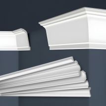 Marbet Design - Stuckleisten xps Styropor weiß 2 Meter Deckenleisten Wandleisten E-Leisten Modelle: 20 Meter / 10 Leisten, E-37 / 75x115mm