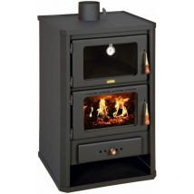 Prity - Stufa a legna con forno. Per cucinare e riscaldare. 14KW di potenza di riscaldamento - black