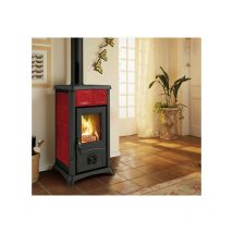 Nordica - Stufa a legna con struttura in ghisa e rivestimento esterno in maiolica decorata 6 kw Gemma Elegance Bordeaux