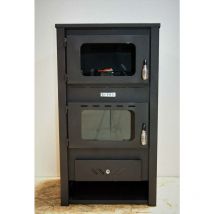 Kupro - Stufa a legna da 14 kW con forno, bruciatore a legna e camino - black
