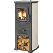 Holzofen 'Karma' 7 kw aus lackiertem Stahl h 89 cm -Beige