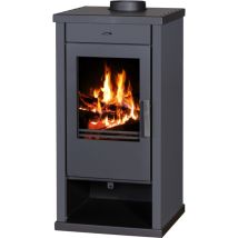 V05 - Stufa A Legna Vanessa– 9 Kw Con Pannelli Laterali Verniciati Neri E Ampia Finestra Frontale